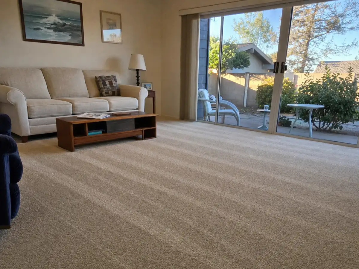 Freshly cleaned carpet with the furniture back in place — completed job in Pasadena, CA